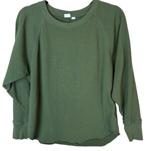 GAP Olive Green Raglan Sweatshirt Distressed Raw Hem Women's Size S